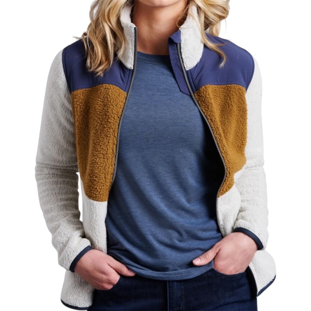 Kuhl Prism Jacket High Pile Fleece High Neck Zip Pockets Color-Block Sea Salt S